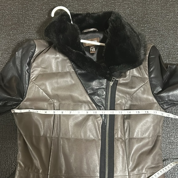 DANIER two color leather fur trim collar coat sz XS - Picture 9 of 9